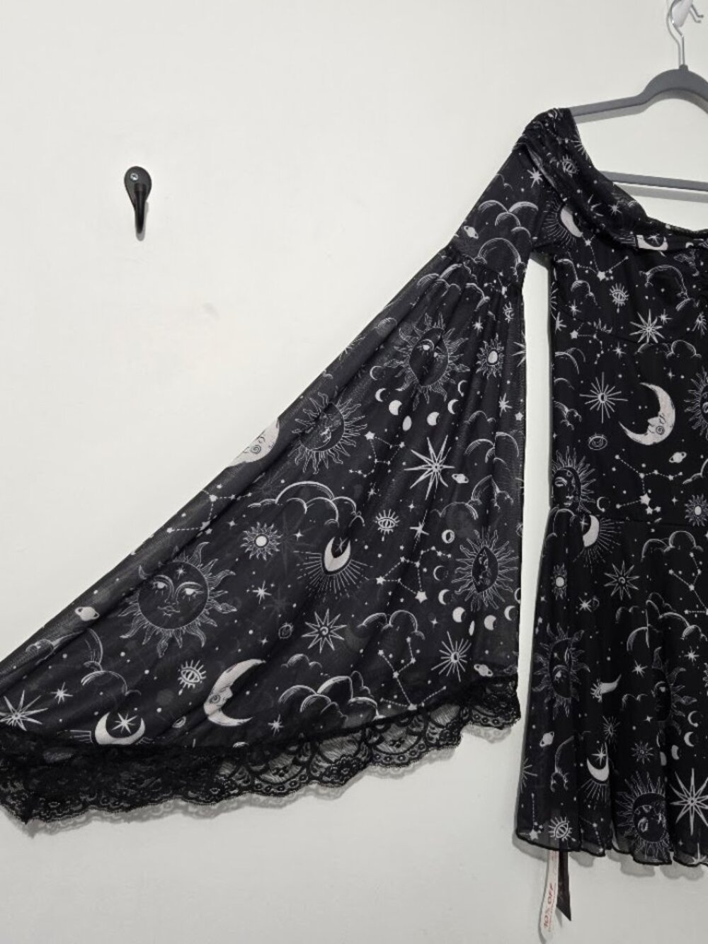 NWT Romwe Celestial Moon Stars Mesh Corset Dress Size L Whimsigoth Goth Bell Slv